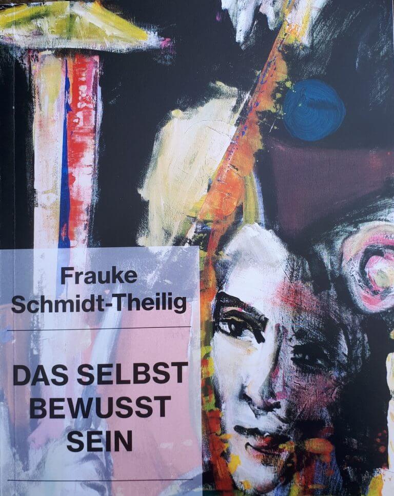 Vertikales, abstraktes Gemälde mit einer Mischung aus warmen und kalten Farbtönen.
