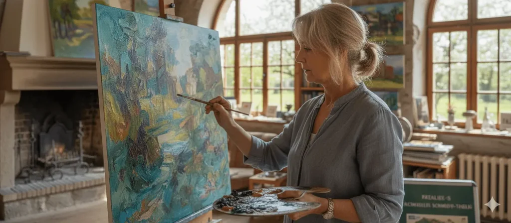 Ein Wandgemälde, das verschiedene Frauenporträts in einem expressiven Stil zeigt.